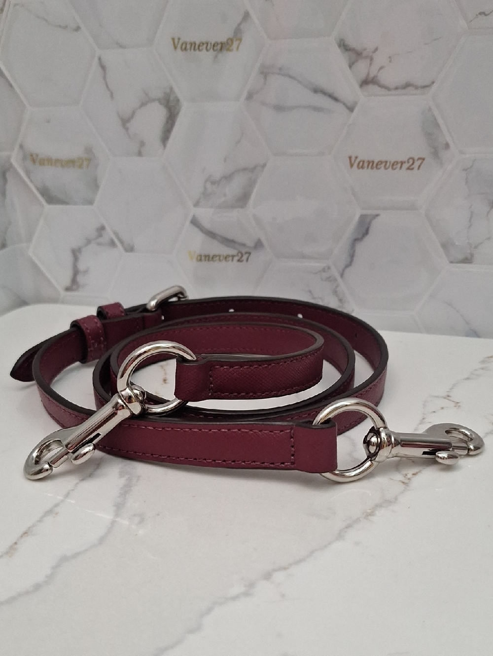 Replacement Saffiano Leather Adjustable Crossbody Strap - Burgundy/Berry Silver